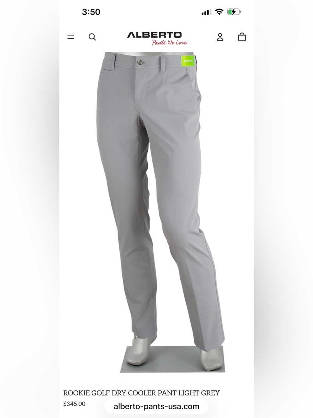 Alberto Rookie Golf Dry Cooler Men's Gray Pants-German Brand -US 33x30